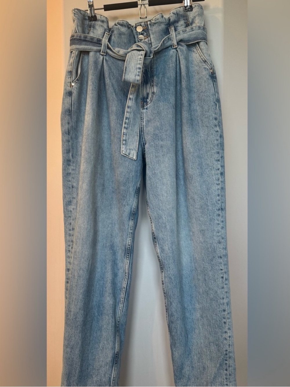 anine bing the everly High-Waist Light Blue Paperbag Jeans with Belt 28 - Picture 2 of 7